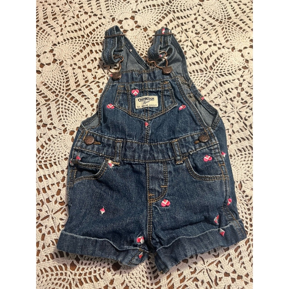 OshKosh B'gosh Baby Girl Denim Overalls size 6M Heart/Diamond Designs